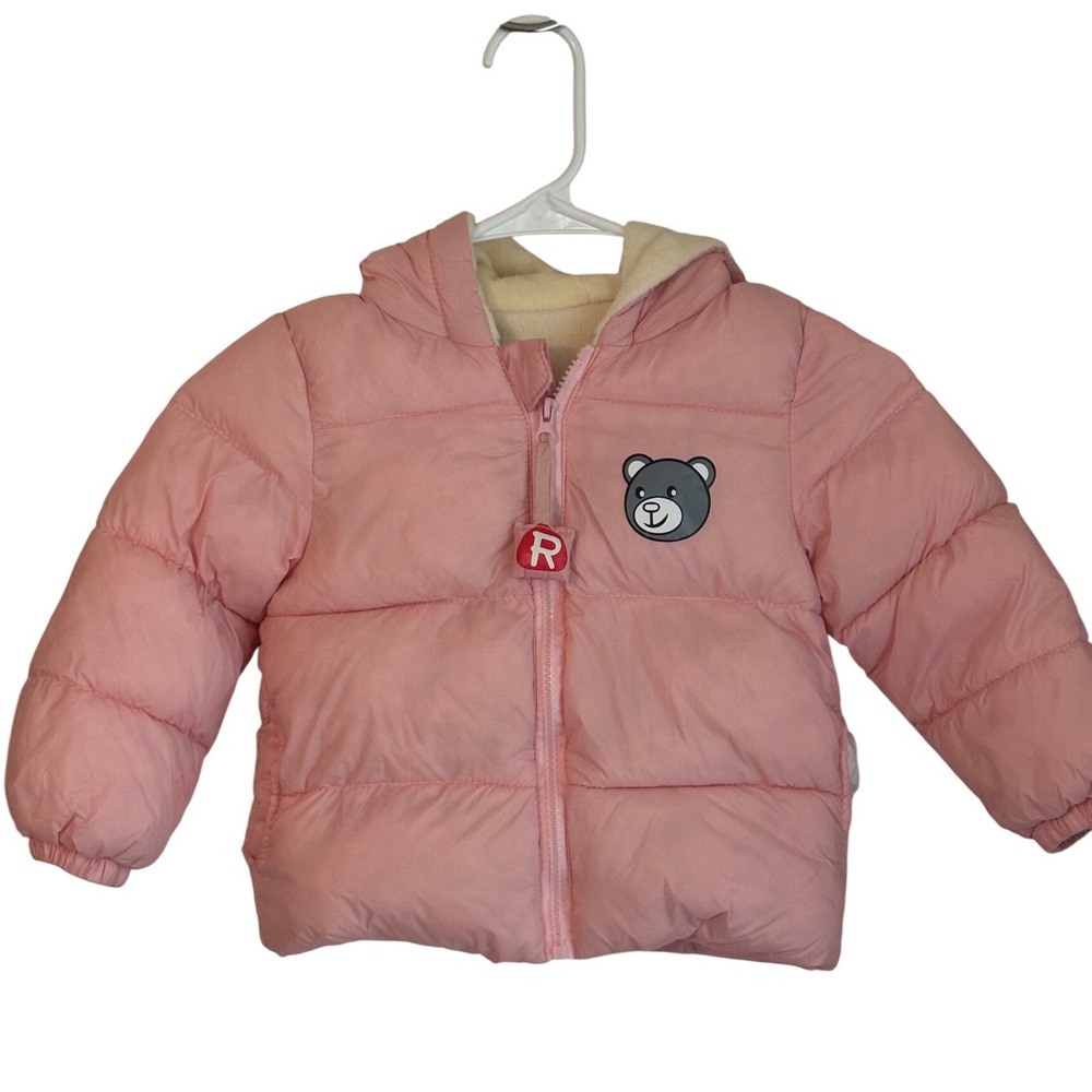 Kids Puffer Jacket Pink Winter Coat Hooded Bear Applique 24M size by Dimensions‎
